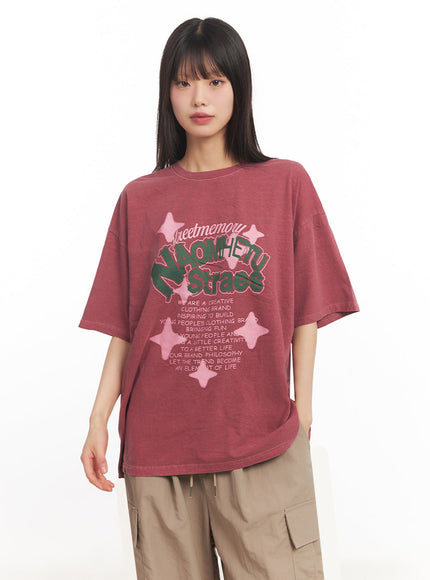 star-graphic-cotton-t-shirt-iy502 / Dark red