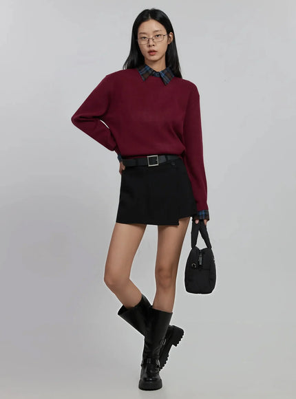 round-neck-knit-top-id516 / Dark red