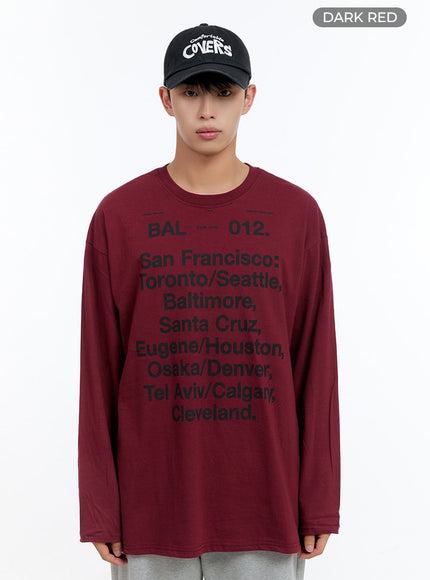mens-cotton-lettering-oversize-t-shirt-is413 / Dark red