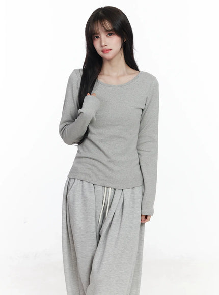 fleece-lined-round-neck-long-sleeve-ij529 / Gray