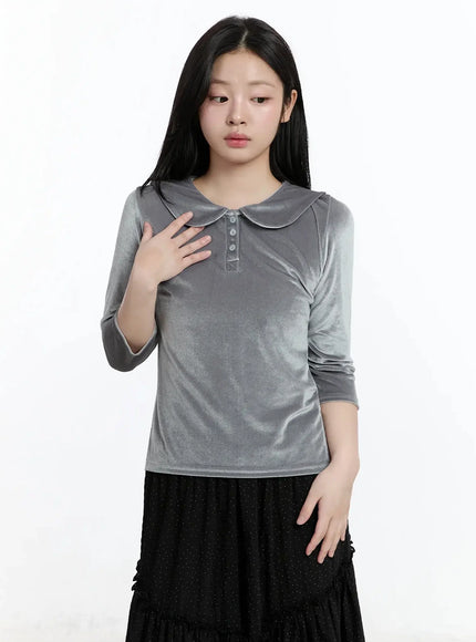 velvet-collar-3-4-sleevetop-im513 / Gray