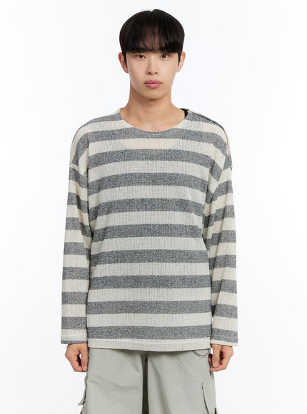 men-s-stripe-buttoned-summer-sweater-iy530 / Gray