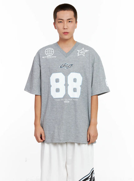 mens-oversized-graphic-v-neck-tee-ig508 / Gray