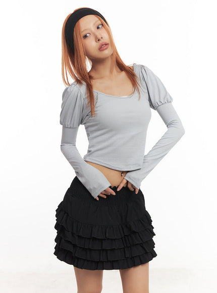 puff-sleeve-long-sleeve-top-ia515 / Gray
