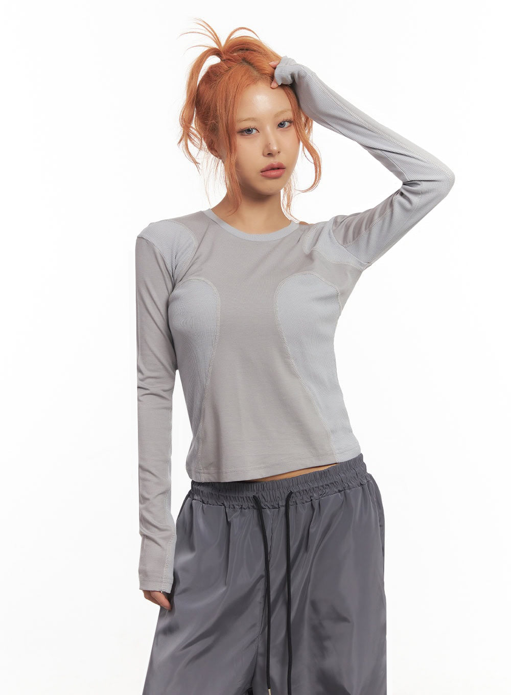 urban-stitch-long-sleeve-top-ia517 / Gray