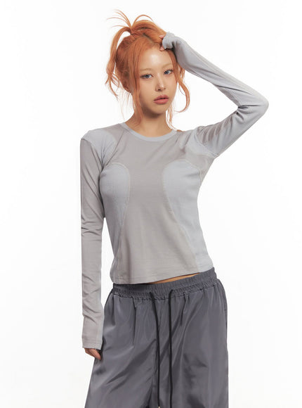 urban-stitch-long-sleeve-top-ia517 / Gray
