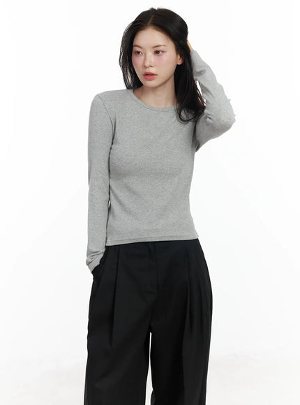 basic-round-neck-long-sleeve-top-if520 / Gray