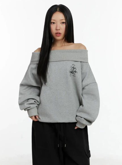 Off-Shoulder Graphic Sweatshirt ID525