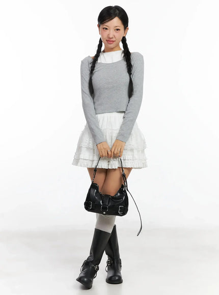 contrast-halter-layered-crop-top-in528 / Gray