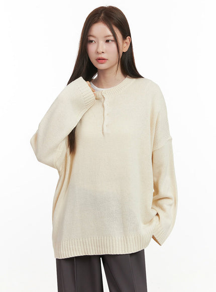 oversized-half-button-sweater-ij527 / Light beige