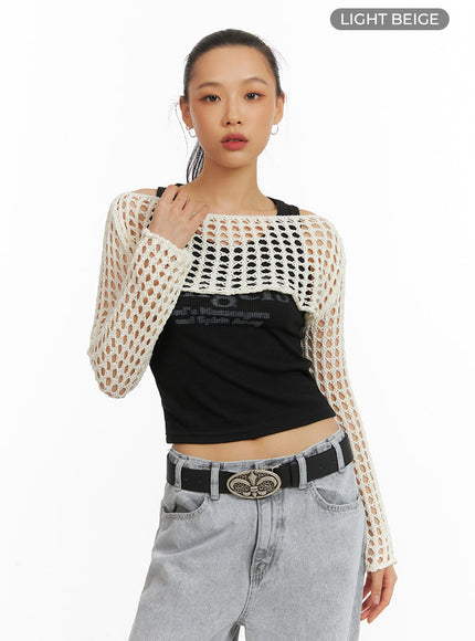 crochet-knit-bolero-sweater-ia417 / Light beige