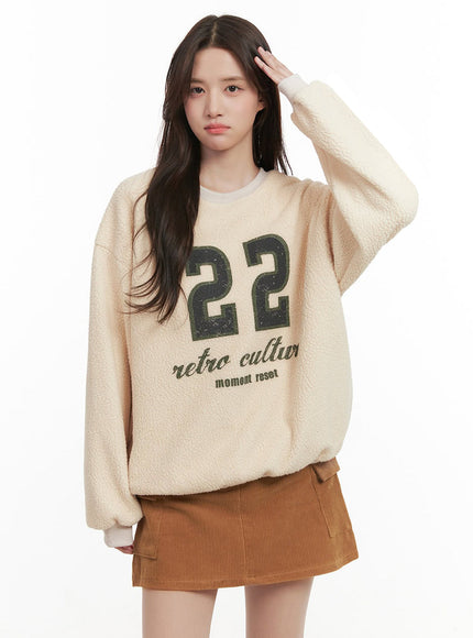 fuzzy-oversized-crew-neck-sweatshirt-ij510 / Light beige