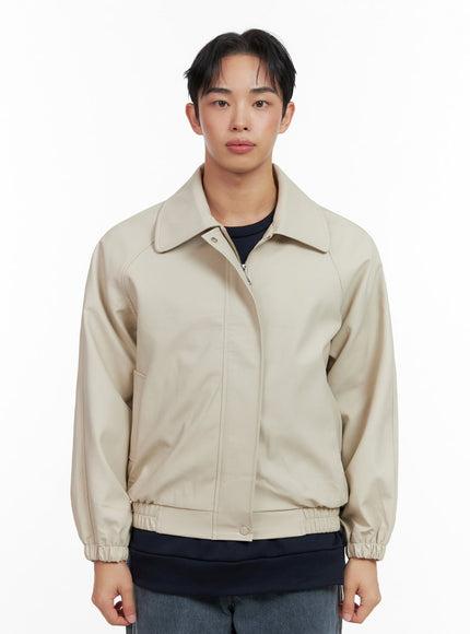 mens-collared-faux-leather-jacket-in426 / Light beige