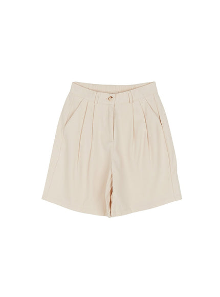 pintuck-cotton-midi-shorts-iy508 / Light beige