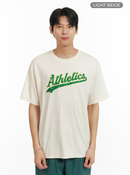 mens-round-neck-graphic-cotton-tee-il404 / Light beige