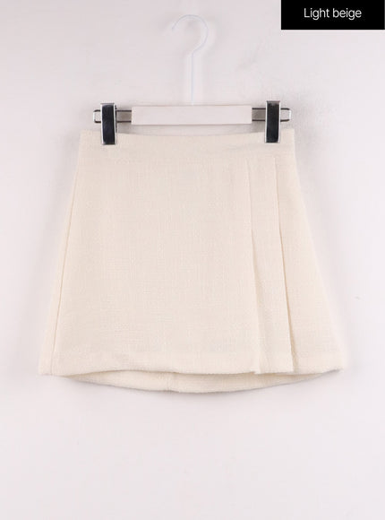 tweed-pleated-mini-skirt-if402 / Light beige