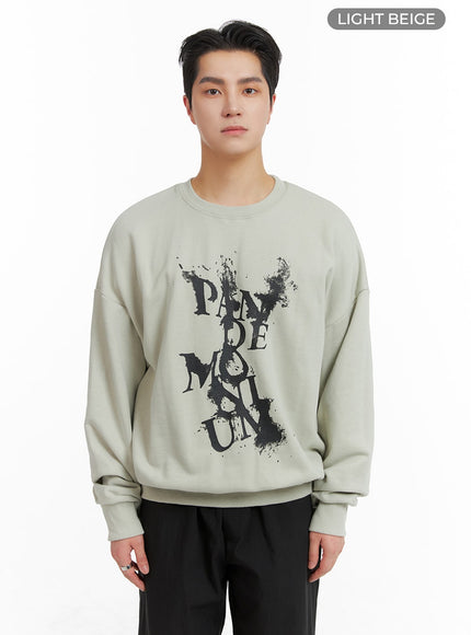 mens-graphic-cotton-crew-neck-sweatshirt-ia401 / Light beige