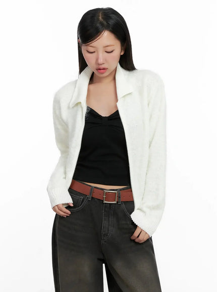 high-neck-zip-up-sweater-ig527 / Light beige