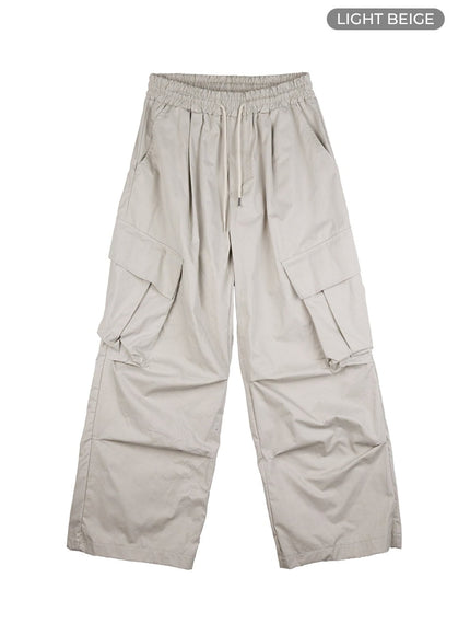 mens-basic-cargo-wide-leg-pants-io402 / Light beige