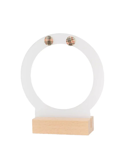 plaid-button-earrings-id526 / Light beige