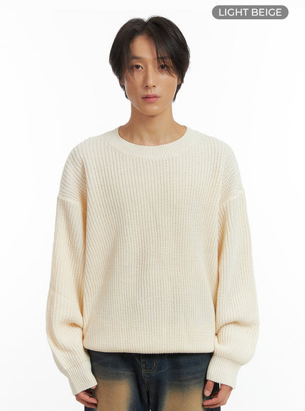 mens-basic-crew-neck-knit-sweater-io402 / Light beige