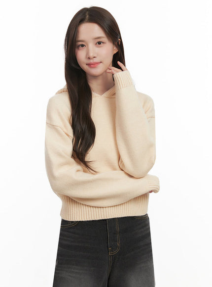 essential-knit-hoodie-ij510 / Light beige