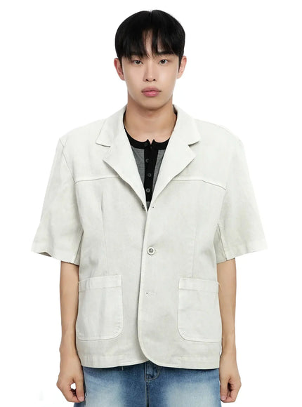 mens-short-sleeve-button-up-ig520 / Light beige