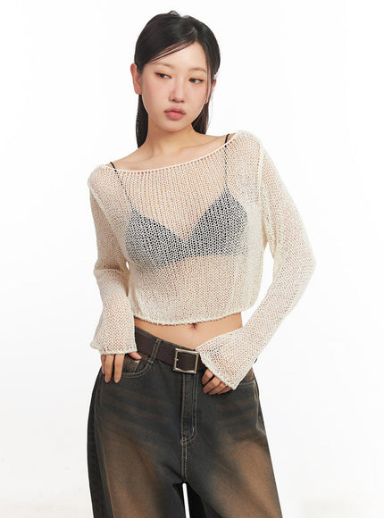 mesh-back-strap-knit-crop-top-ia521 / white