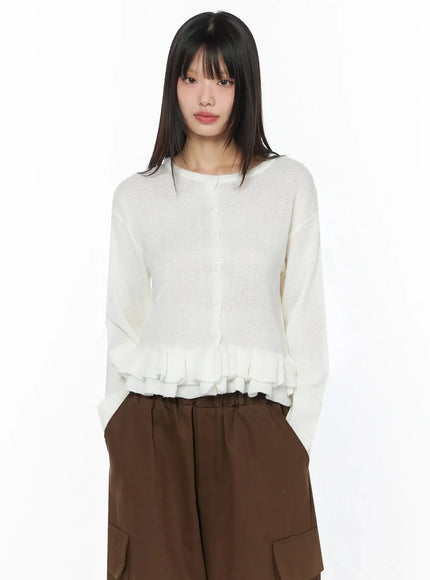 ruffle-frill-knit-cardigan-iy526 / Light beige