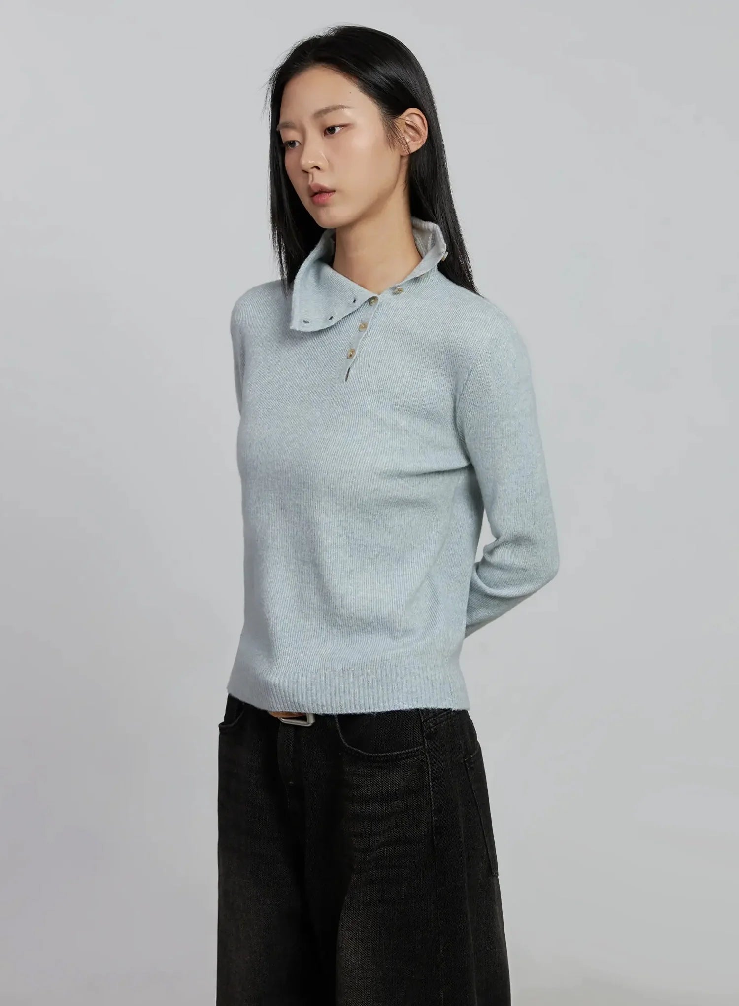 Button Detail High Neck Sweater IM520