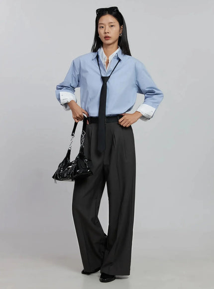 Basic Long Sleeve Button-Up Shirt ID516