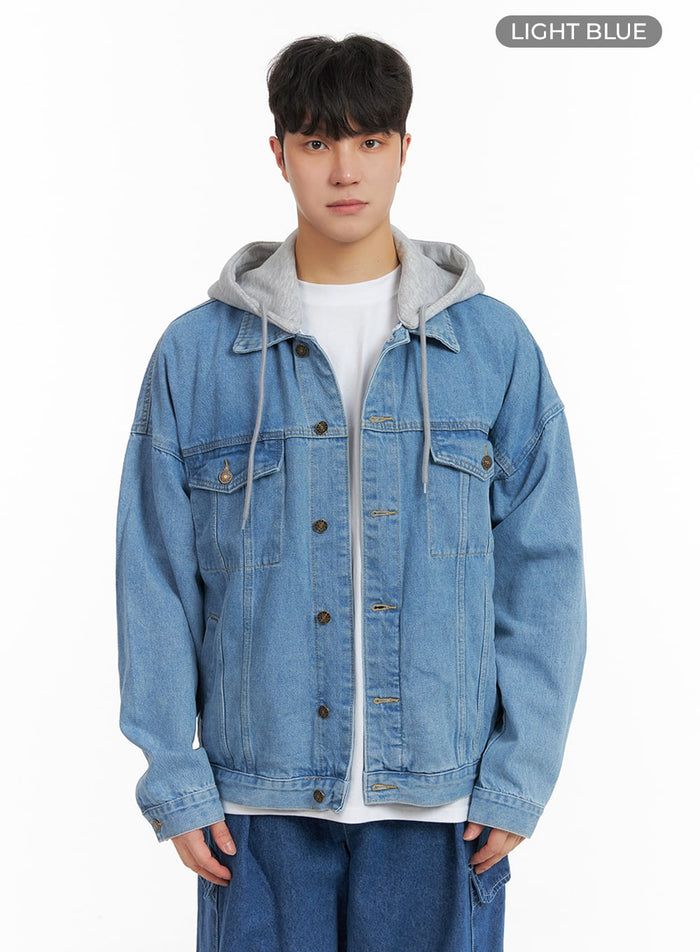 mens-button-denim-jacket-with-hoodie-ia402 / Light blue