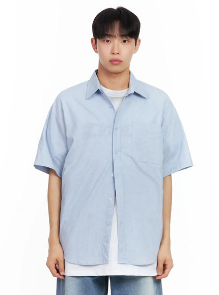mens-collared-short-sleeve-button-up-top-il516 / Light blue