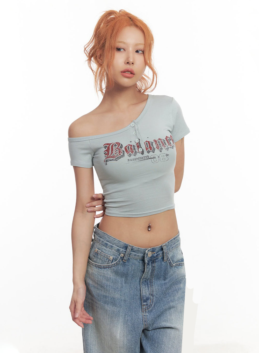 graphic-one-shoulder-crop-top-ia517 / Light blue