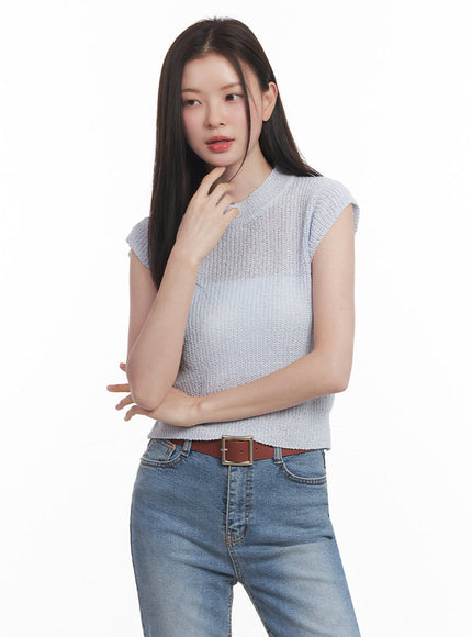 sheer-mock-neck-knit-top-iy508 / Light blue