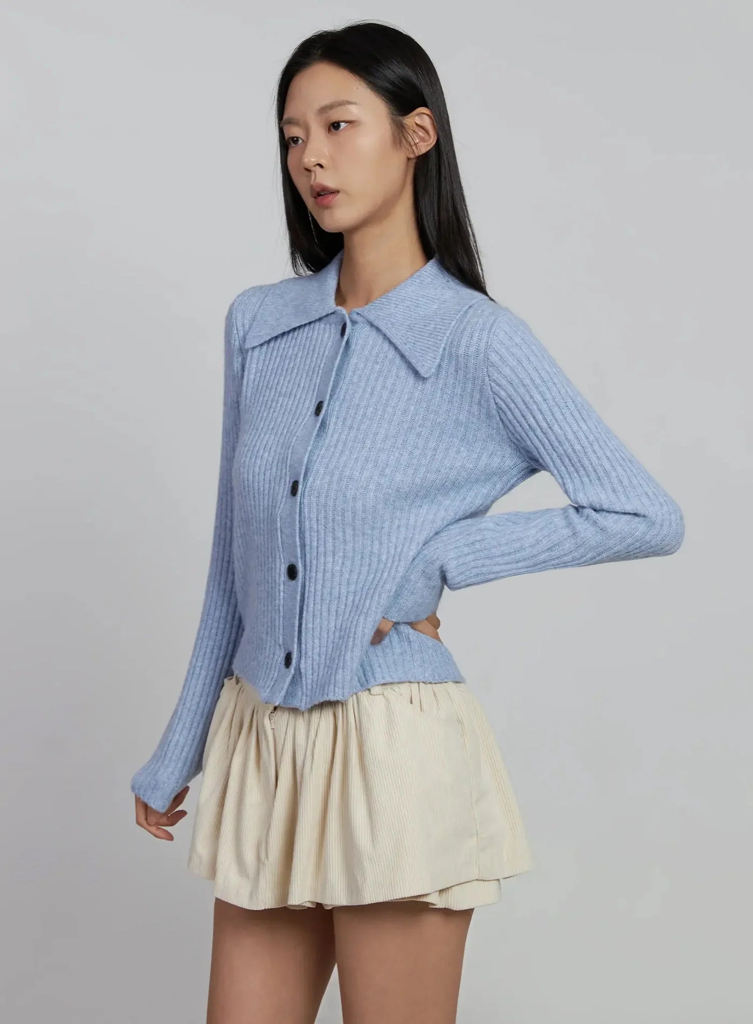 Ribbed Knit Button-Up Cardigan IM520