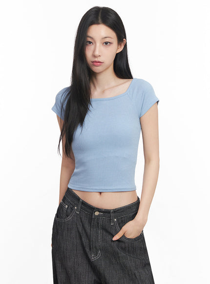 boatneck-cropped-tee-iy516 / Light blue
