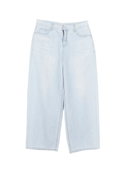 mens-wide-leg-washed-jeans-il516 / Light blue