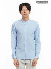mens-solid-collarless-long-shirt-iy402 / Light blue