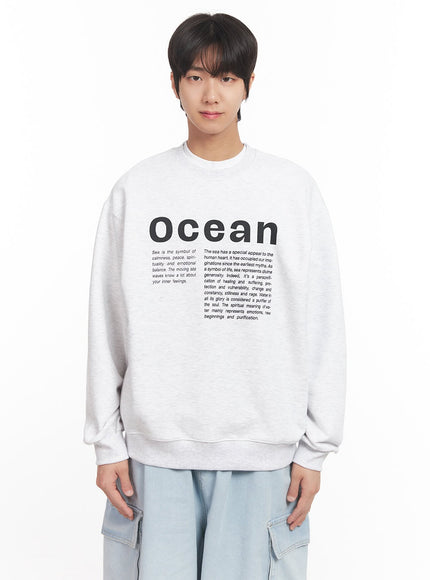 mens-loose-fit-graphic-crew-neck-ia511 / Light gray