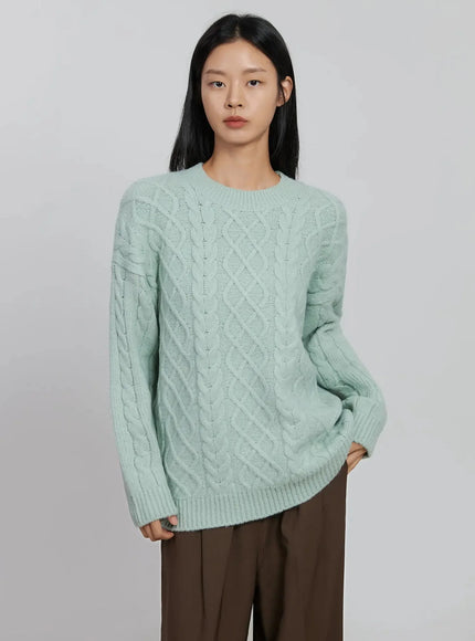 cable-knit-crew-neck-sweater-id516 / Mint