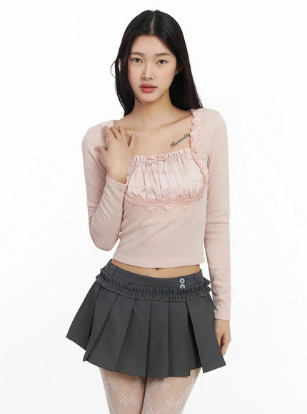 romantic-ribbon-detail-blouse-ia508 / Pink