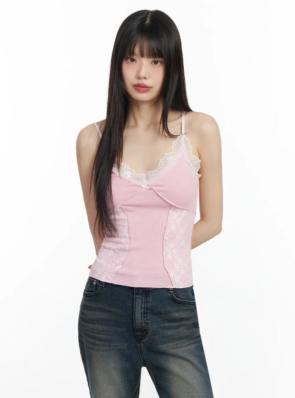 romantic-lace-trim-cami-top-f517 / Pink
