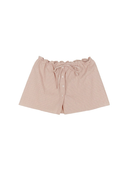 checkered-ribbon-button-mini-skirt-iy513 / Pink