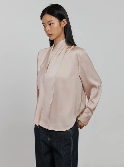 flowy-neck-tie-blouse-ij509 / Pink
