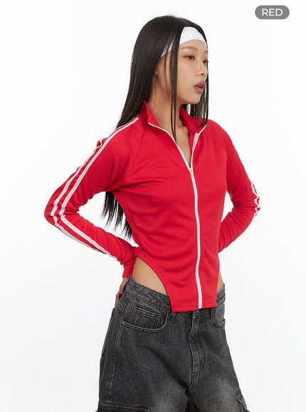 chic-polyester-track-zip-up-jacket-is427 / Red