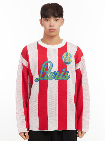 mens-striped-oversized-graphic-sweater-if521 / Red