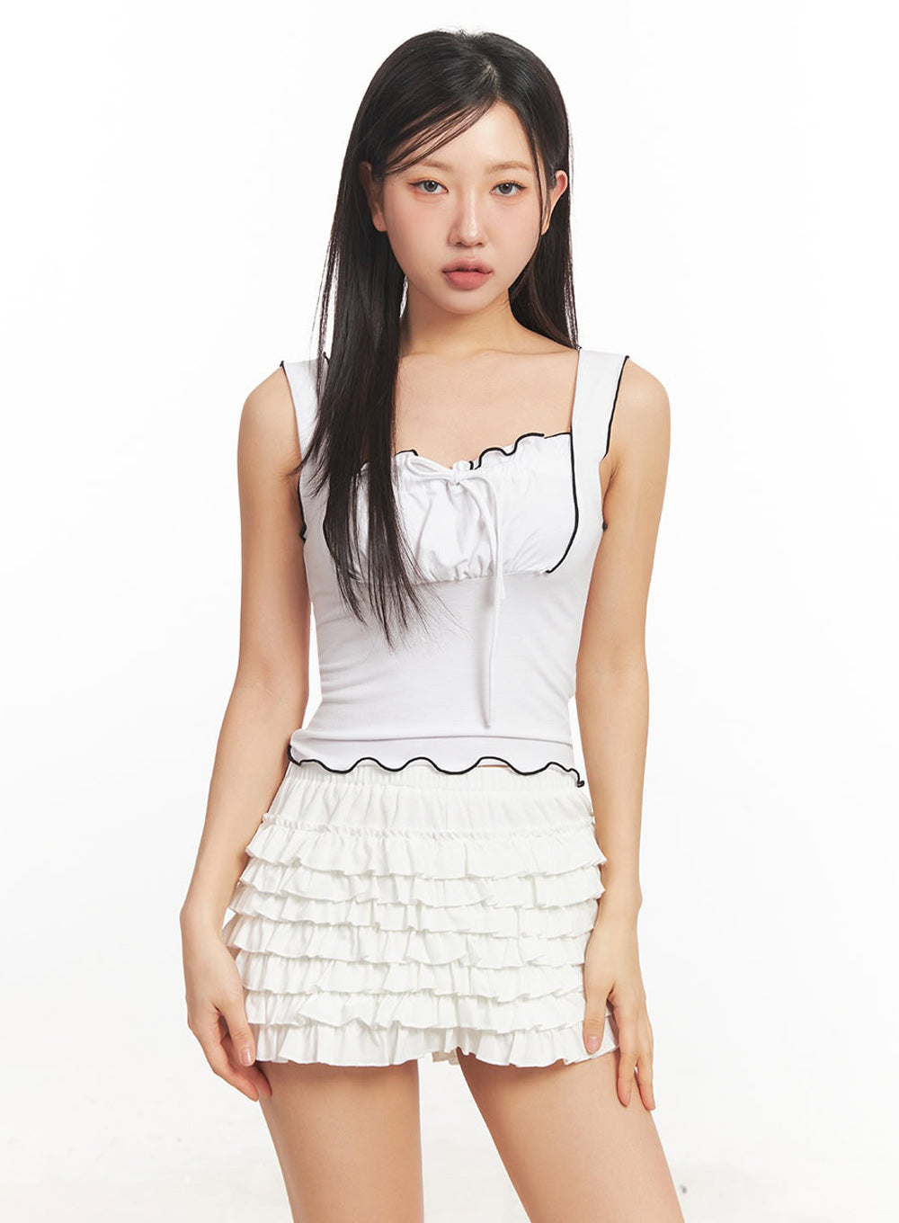 ribbon-frill-square-neck-crop-tank-top-ia524 / White