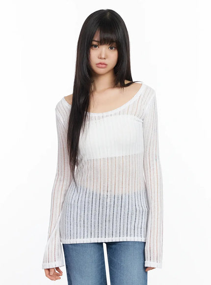 layered-sheer-long-slim-top-ia523 / White