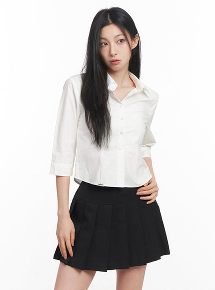 half-sleeve-slim-fit-collared-shirt-iy516 / White